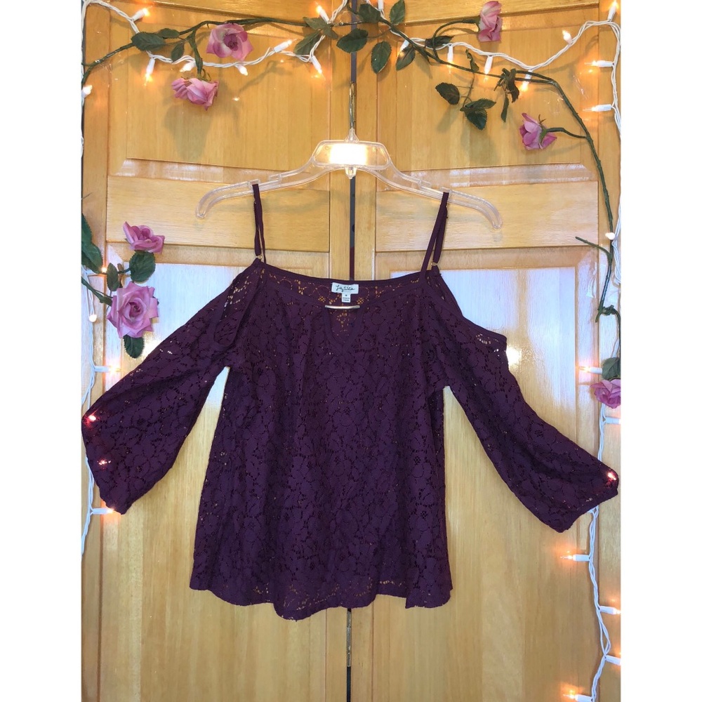 cold shoulder maroon lace blouse